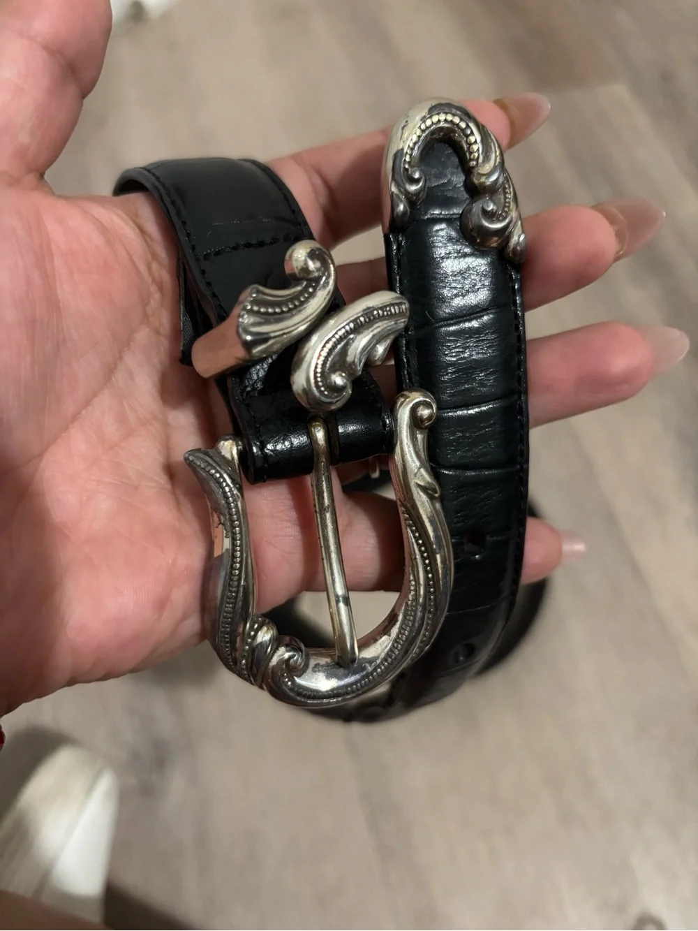 Brighton Black Leather Belt with Silver Logo Detail